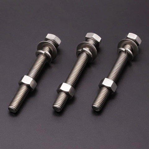 Three stainless steel hex bolts with nuts and washers (1/2-13 x 6, full-thread)