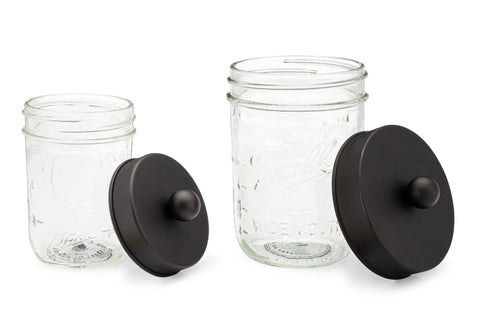 Apothecary Lid Storage Set With Ball Mason Jars Two Pack Farmhouse Style Vanity Organizer For Kitchen Bath Office Black Finish