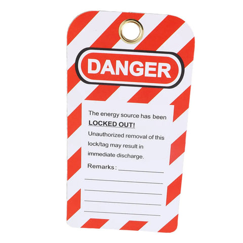Lockout Tag Rewritable Safety Sign For Industrial Job Sites Reusable Hanging Warning Label For Chemical Plants Electrical Systems Mines And Factories Solid Safety Gear For Electricians Miners And Crew with 'Danger' text and red stripes, 146mm x 75mm PVC.