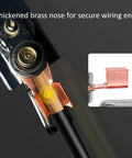 Close-up of thickened brass nose on Rock Solid Heavy Duty Magnetic Welding Ground Clamp With Massive Arch Plate For Stable Electric Grounding At 300 Amps No Tape Needed Iron And Brass Build.