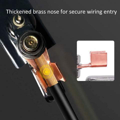 Close-up of thickened brass nose on Rock Solid Heavy Duty Magnetic Welding Ground Clamp With Massive Arch Plate For Stable Electric Grounding At 300 Amps No Tape Needed Iron And Brass Build.