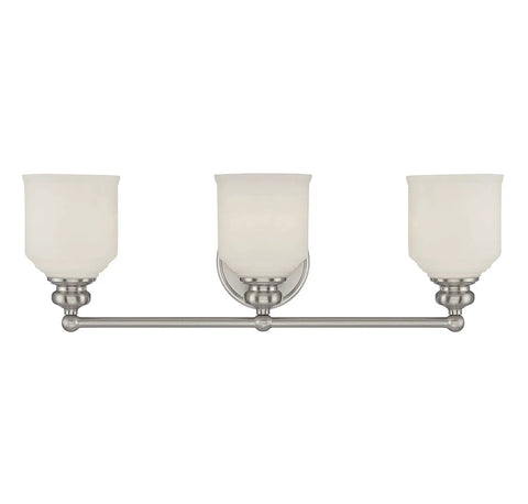 Melrose 3-Light Vanity Light With Vintage White Opal Etched Glass For Retro Modern Bathrooms Vibe Mid Century Modern Style