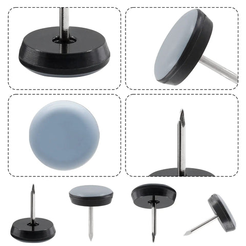 24 Pack Nail On Furniture Sliders Three Quarter Inch Round Teflon Pads For Chair Legs Floor Protectors That Glide Smooth On Carpet And Hardwood Surfaces Gray And Black For Real