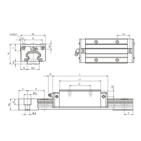 Get The Most Slick High Precision Linear Motion Rail Bearing Block For Your 3D Printer Build With No Clogging Issues, Heavy Duty Steel Construction, And Zero Ball Fall Out For Total Automation Reliability, technical drawing with measurements.