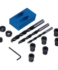 Straight Up Game Changer 15 Degree Oblique Hole Drilling Jig Kit with drill bits and guide components for woodworking.