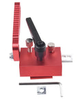 Top view of Beefed Up Adjustable Miter Track Stop for Table Saw and CNC Router Table Red Aluminum Alloy T Slot Fence Flip Stop Jig