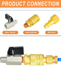 Compact Brass Ball Valve Shut Off Switch 1/4 Inch NPT 3 Pack Nickel Plated with air coupler and plug connection