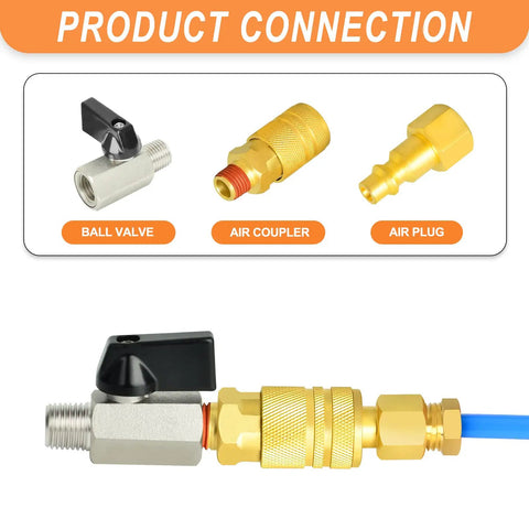 Compact Brass Ball Valve Shut Off Switch 1/4 Inch NPT 3 Pack Nickel Plated with air coupler and plug connection