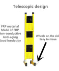 Heavy Duty Expandable Telescopic Barrier With Rolls Like Butter Stoppable Wheels Adjustable Retractable Traffic Fence shows a telescopic design in yellow FRP.