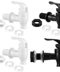 4 Sets BPA Free Replacement Faucet Reusable Spigot Spout Lever Pour Dispenser For Valve Crock Tap For Outdoor Watering Rain Barrel Spigot Garden Irrigation White Black. Two black and two white spigots with washers and lock nuts.