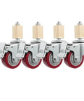 Four 3 Inch Red Stainless Steel Furniture Caster Wheels With Brakes Universal Stem 30 mm Square Tube For Smooth Roll Mobility