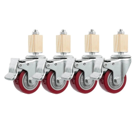 Four 3 Inch Red Stainless Steel Furniture Caster Wheels With Brakes Universal Stem 30 mm Square Tube For Smooth Roll Mobility