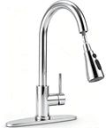 OWOFAN Chrome Kitchen Faucet with Pull Down Sprayer showing high-arc design and single handle for easy operation.