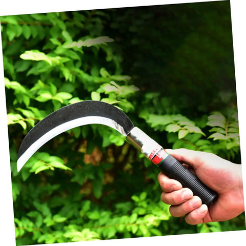Person holding Manganese Steel Weeding Sickle Set Lightweight Garden Tool For Fast Grass Cutting And Weeding against green foliage