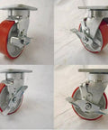 No Hassle Kingpinless Swivel Casters With Rock Solid Top Lock Brakes featuring smooth polyurethane treads and strong steel cores.
