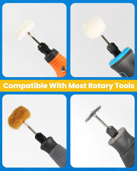 Polishing Kit For Dremel 100 Piece Buffing Wheel Set with 1/8 inch shank attachments on rotary tools for metal and wood