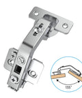Image of Two Pack 135 Degree Corner Cabinet Hinge, Adjustable 3D Concealed Overlay Hinge With Clip-On Plate, shown with 135-degree diagram.