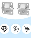 Front view of two stainless steel hinges from the Stainless Steel Cooler Hinge Replacement Kit With Screwdriver And 16 Screws For Ice Chest Freezer Replacement Fits 5235 5250 5286B 6262 6270 Most Models.