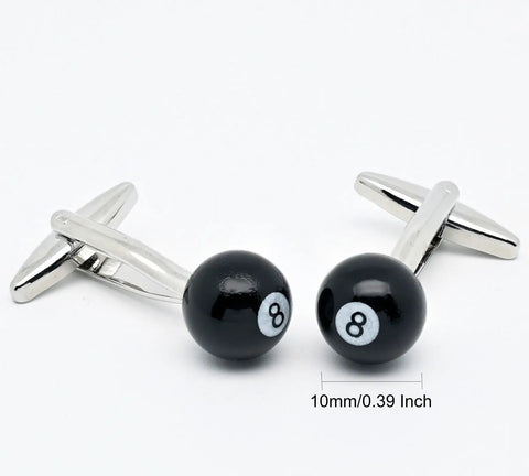 Black 8 Ball Cufflinks For Men With Gift Case Party Ready Dress Shirt Accessory Lucky Pool Ball Themed Jewelry For French Cuffs Wedding Formal Wear Eco Friendly Brass Cufflinks Set, 10mm