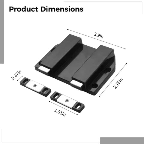 Push To Open Magnetic Door Latch For Glass Cabinets And Double Doors, Zinc Alloy Chrome Finish, dimensions and size details
