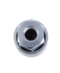 Hydraulic test connector tee fitting, chrome-plated metal, front view