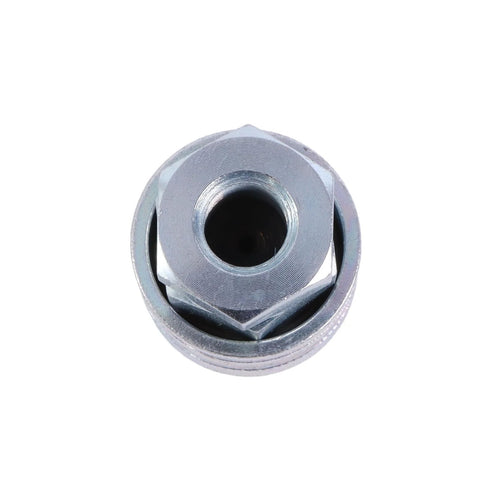 Hydraulic test connector tee fitting, chrome-plated metal, front view