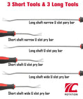 Heavy Duty 6 Piece Auto Interior Trim Clip Removal Set For Car Door Panel Pry Bars And Fastener Toolkit showing long and short pry bars.