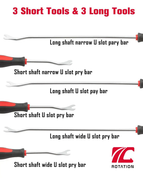 Heavy Duty 6 Piece Auto Interior Trim Clip Removal Set For Car Door Panel Pry Bars And Fastener Toolkit showing long and short pry bars.