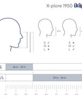 Sizing chart for X-plore 1950 N95 Respirator Mask showing head measurements for size Small and Medium/Large.
