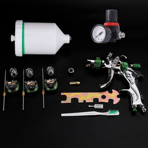 Pro Grade HVLP Spray Gun Kit 1.7mm Nozzle 600cc Gravity Feed With One Quarter Inch Air Inlet components