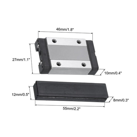 MGN12H Stainless Steel Sliding Carriage Block With Plastic Anti Fall Strip for 12mm Linear Motion Slide Rail, sized 46x27x10mm