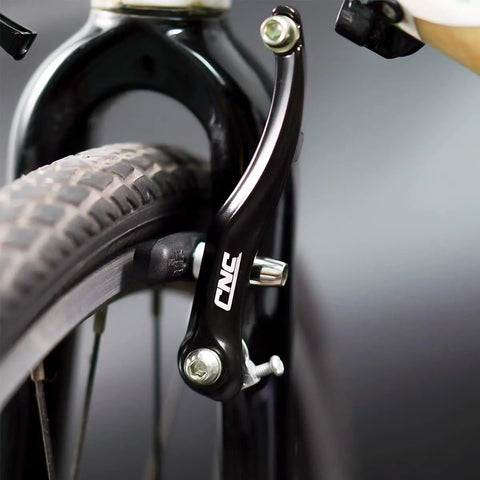Close-up of Dope Front And Rear V Brake Set For Mountain Bikes With Cantilever Design Black 55 Millimeter Long Pads