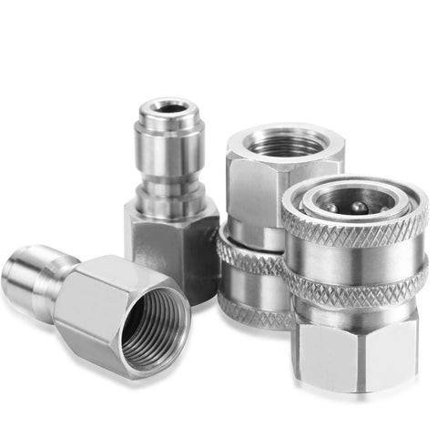 Stainless steel quick-connect adapters kit, 2 sets for pressure washers, 3/8 in NPT, internal threads