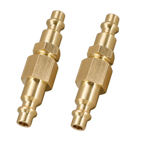 Type D Quick Connect Air Hose Fitting Kit, 1 Quarter NPT Brass Plug And Coupler Set, two brass fittings shown