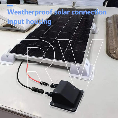 Premium Solar Cable Entry Gland IP68 Waterproof Junction Box For RVs Boats Campers And Vans UV Resistant Prewired 0.33ft 10AWG Cable Easy Install With Built In Screw Slot And Glue Groove For Quick Leakageproof Setup on RV roof with solar panel