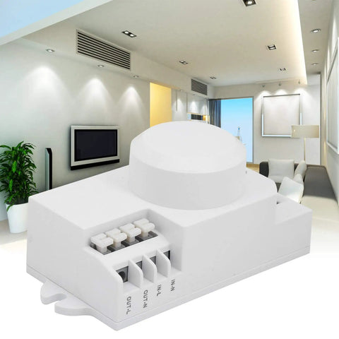 Five Point Eight GHz Microwave Motion Sensor Switch TDL1918 in modern room, PVC 41mm size, for home automation AC 85-250V