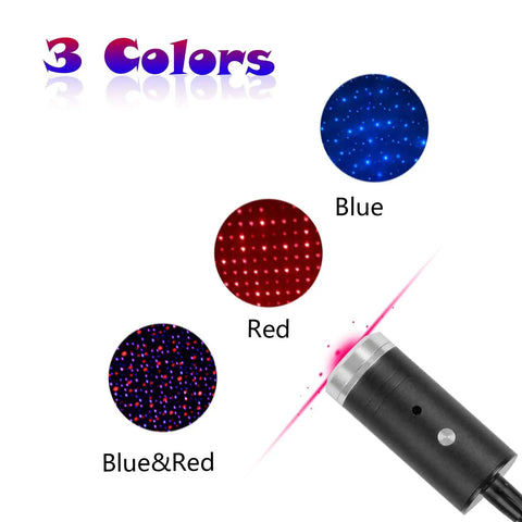 USB Star Light Sound Activated Night Light For Car And Home With 3 Color Options And 9 Modes, colors red blue