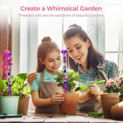 Mother and daughter gardening with All In One 304 Stainless Steel Threaded Rods And Studs Kit as decorative stakes