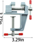 Mini Aluminum Table Clamp Vise For Small Craft Projects, features lightweight design, jaw measurements, and red handle grips