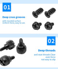 Close-up of screws from 420 Pcs Computer Screws And Standoffs Kit for motherboard and PC case, highlighting deep grooves and threads.
