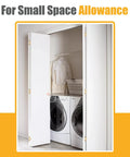 Premium Bifold Closet Door Hardware Kit With Solid One Piece 36 Inch Track Bracket Pivot Rollers And Guide Wheel in laundry closet setting.