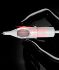 Gen C Round Liner Tattoo Cartridges Featuring Legit Medical Grade Stainless Steel and Slick Silicone Bodies, shown in hand.