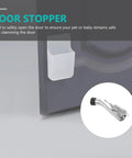 Heavy Duty Zinc Alloy Kickdown Door Stopper With Rubber Tip And Floor Grip Adjustable Drop Door Holder For No Slam Propping Open Doors In Silver Finish For Home And Office with packaging
