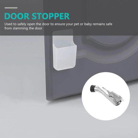 Heavy Duty Zinc Alloy Kickdown Door Stopper With Rubber Tip And Floor Grip Adjustable Drop Door Holder For No Slam Propping Open Doors In Silver Finish For Home And Office with packaging