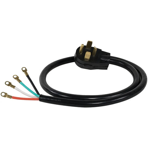 30 Amp Dryer Power Cord 4 Prong With Copper Eyelet Connectors 5 Foot Length Color Coded Wires UL Listed Strain Relief Clamp