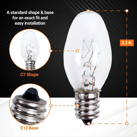 10W 120V Light Bulb Replacement Pack Of 2 For Whirlpool Kenmore KitchenAid Models Replaces WP22002263 3406124 4344740 PS11739347 AP6006279 Easy Install With Lifetime Protection, features detailed view of 2.2 inch C7 shape with E12 base