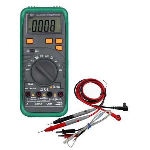 MS8268 Series Digital Multimeter Auto Manual Range for AC DC Voltage, Current and Resistance With Audible Alarm and Bright Light Alerts shown with probes