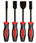 Dominator Straight Scrapers 4 Piece Set For Heavy Duty Gasket Removal Paint Rust Carbon Buildup And Tile Scraping With Sharp Resharpenable Blades And Cap End For Safe Striking displayed vertically
