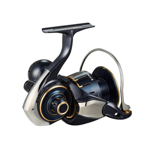 Saltiga 6000P Spinning Reel For Saltwater Fishing, side view, heavy duty performance, 4.9 to 1 gear ratio, sleek design