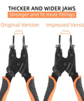 Handy Disconnect Tongs with thicker and wider jaws for quick push-to-connect fittings removal in original and improved versions.